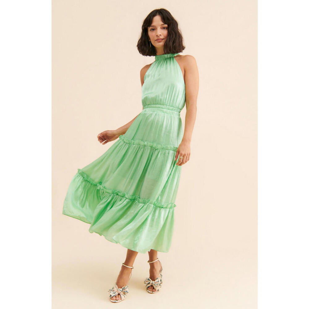 Elliat x Anthropologie - Teagan Halter Neck Maxi Dress, Light Green, size L